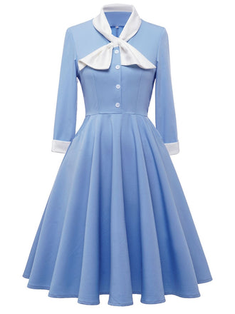 Blue 1950s Solid Button Swing Dress: timeless style reimagined
