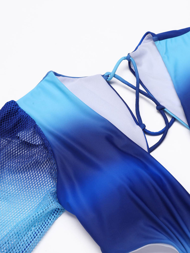 Blue Solid Puff Sleeves One-piece Swimsuit — vintage elegance for the modern woman
