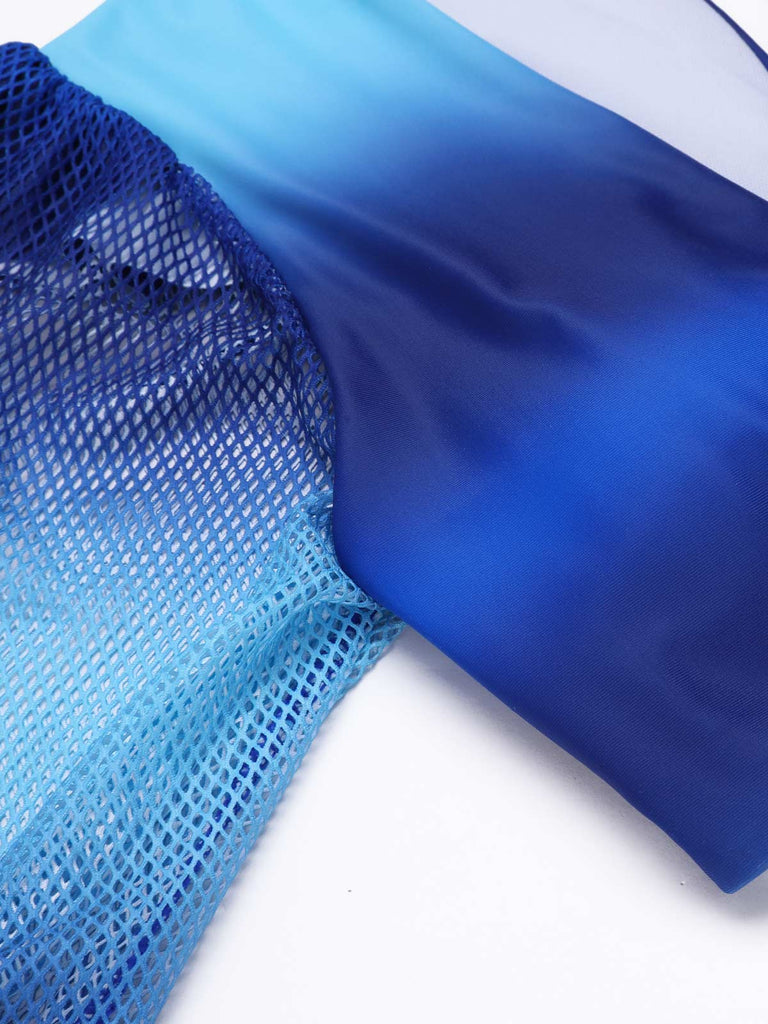 Blue Solid Puff Sleeves One-piece Swimsuit: timeless style reimagined