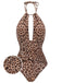 Brown 1930s Leopard V-Neck Halter Swimsuit, vintage swimsuit, pin-up swimwear - perfect for women who love vintage and retro fashion