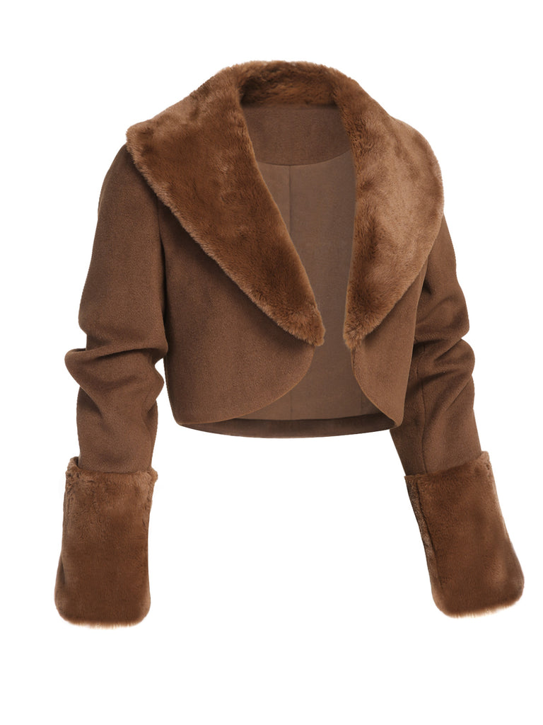 Brown 1950s Retro Fur Collar Bolero Jacket: timeless style reimagined