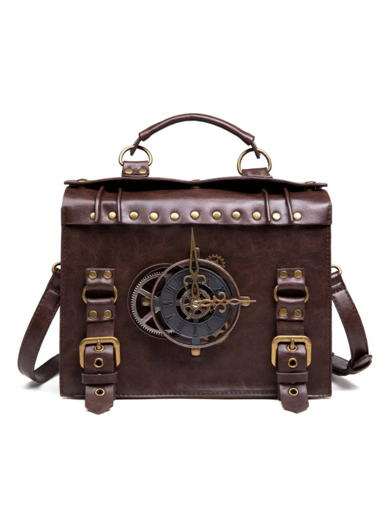 Brown Halloween Clock Decoration Bag - vintage fashion, retro style