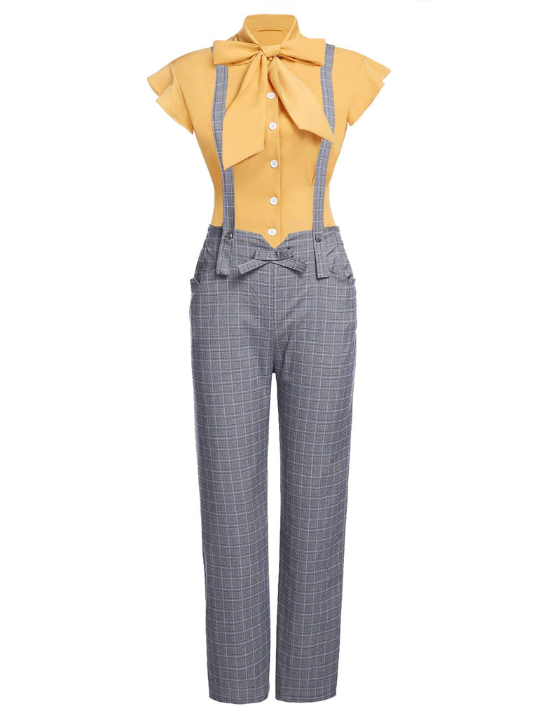 2PCS 1950s Blouse Top & Suspender Pants