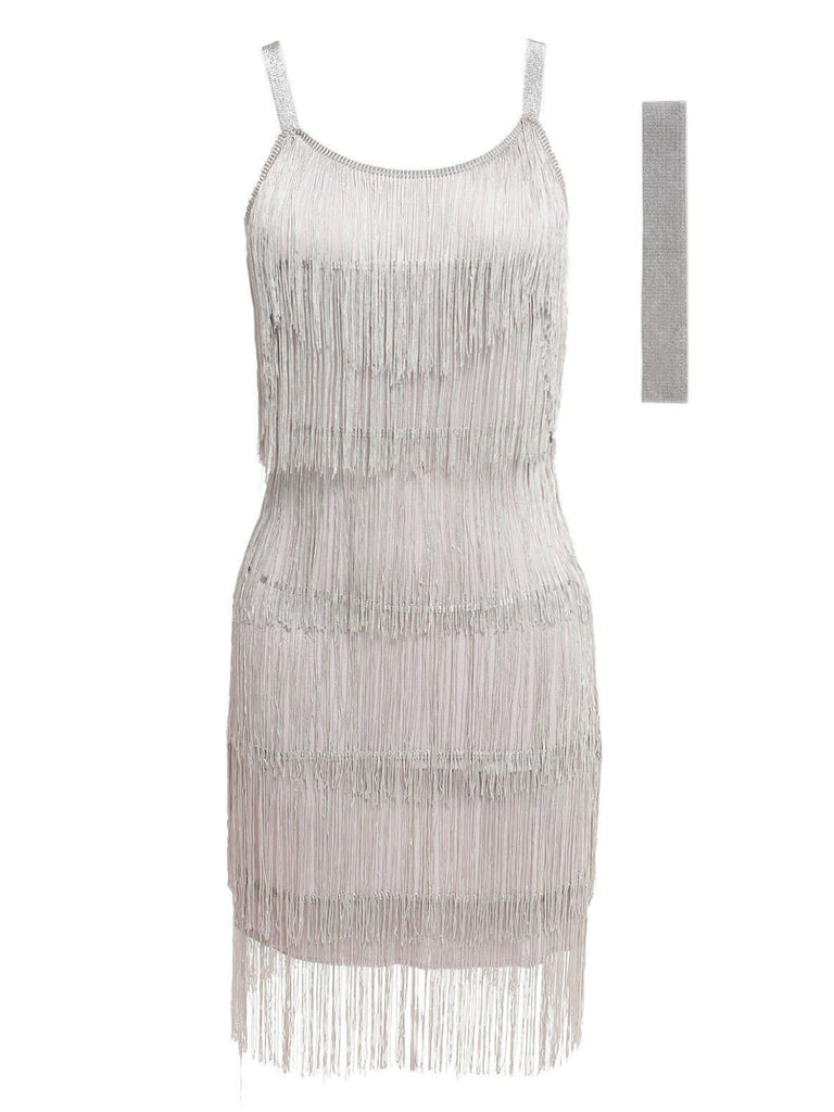 [Clearance] Belted Gray 1920s Fringe Gatsby Dress — the kind of 1920s dress that makes strangers smile