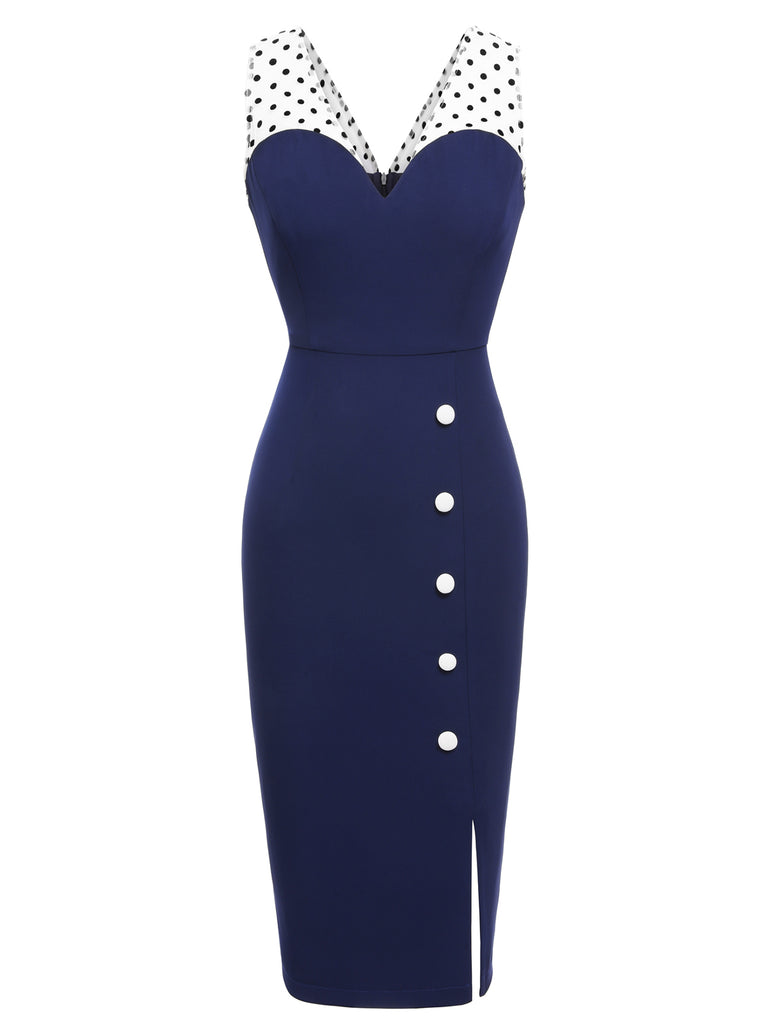 Dark Blue 1960s Patchwork Pencil Dress — vintage elegance for the modern woman