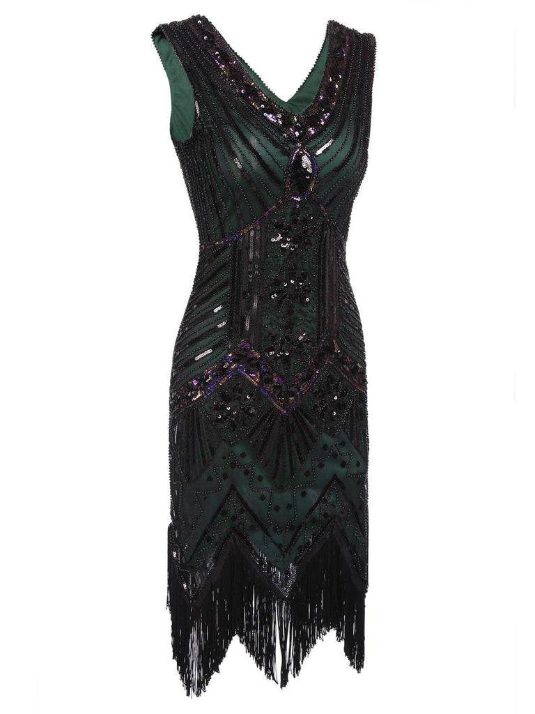 Dark Green 1920s Sequined Flapper Dress: where 1920s romance meets her modern spirit