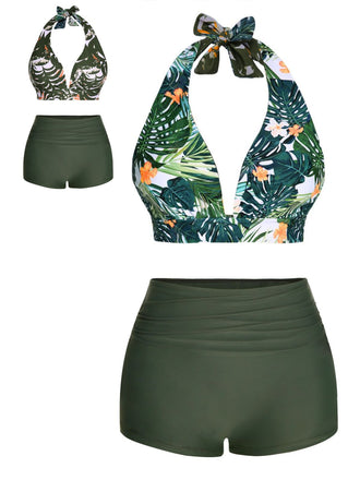 Dark Green 1930s Reversible Halter Swimsuit: timeless style reimagined