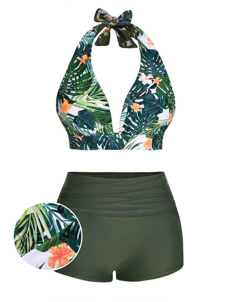 Dark Green 1930s Reversible Halter Swimsuit — vintage elegance for the modern woman