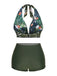Dark Green 1930s Reversible Halter Swimsuit: timeless style reimagined