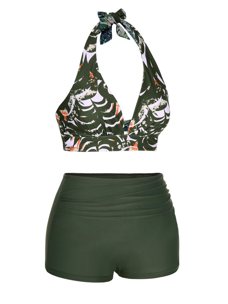 Dark Green 1930s Reversible Halter Swimsuit — vintage elegance for the modern woman