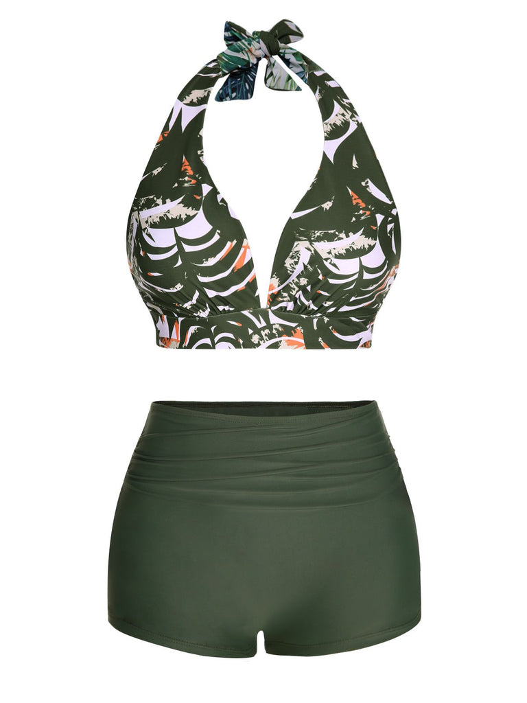 Dark Green 1930s Reversible Halter Swimsuit: timeless style reimagined