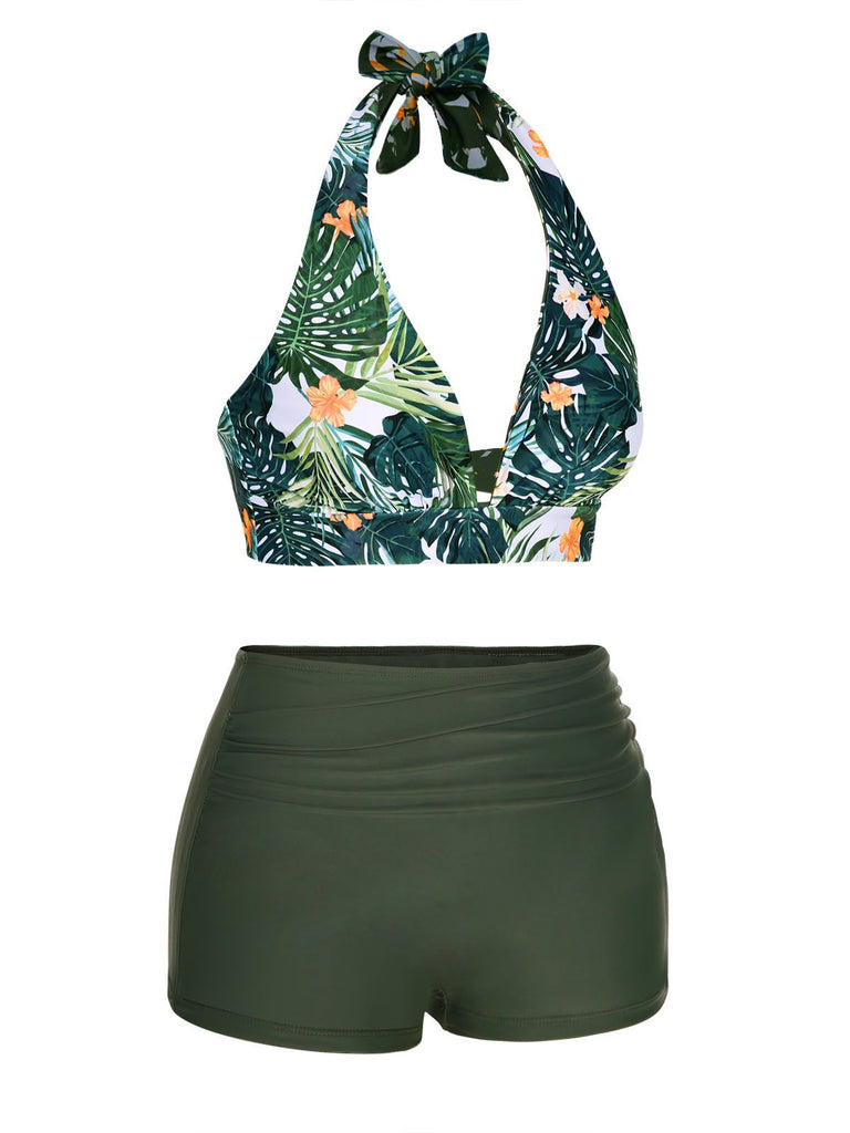 Dark Green 1930s Reversible Halter Swimsuit: timeless style reimagined