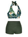 Dark Green 1930s Reversible Halter Swimsuit: timeless style reimagined