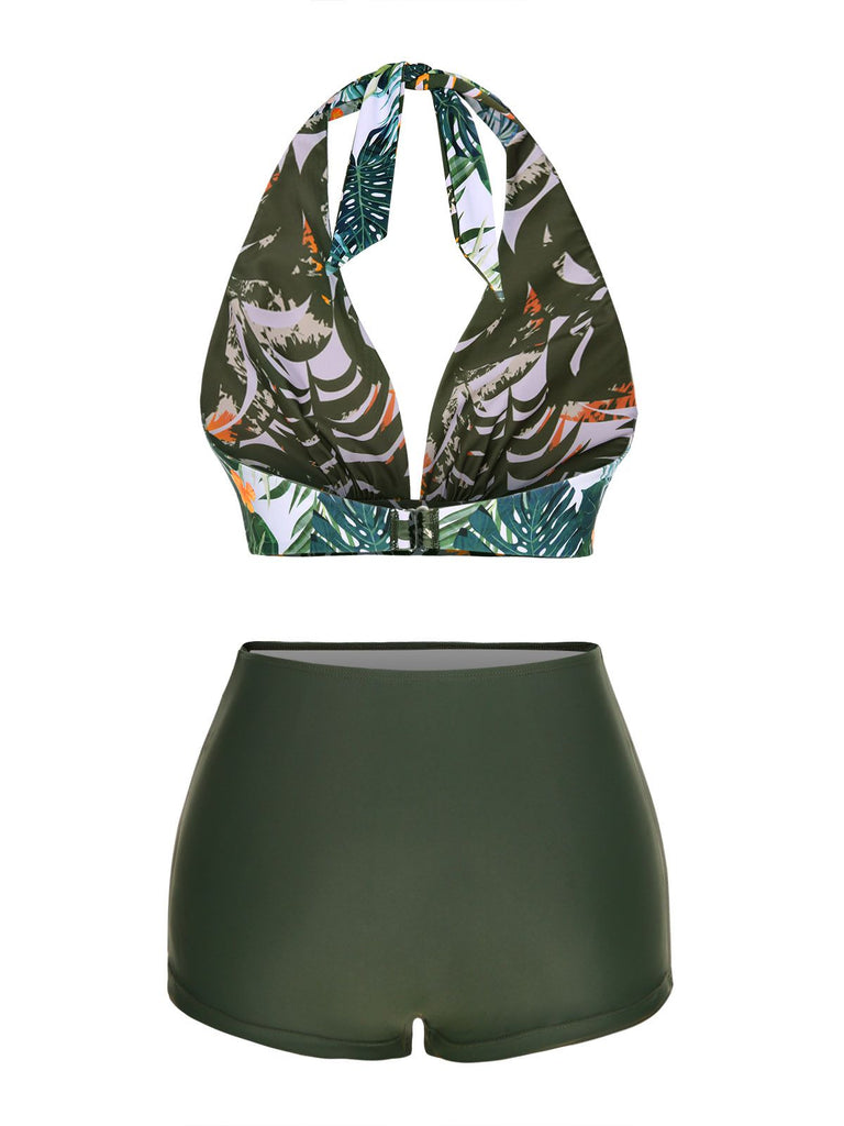 Dark Green 1930s Reversible Halter Swimsuit — vintage elegance for the modern woman