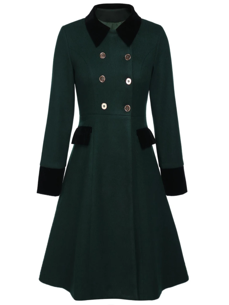 Dark Green 1940s Solid Button Coat: timeless style reimagined