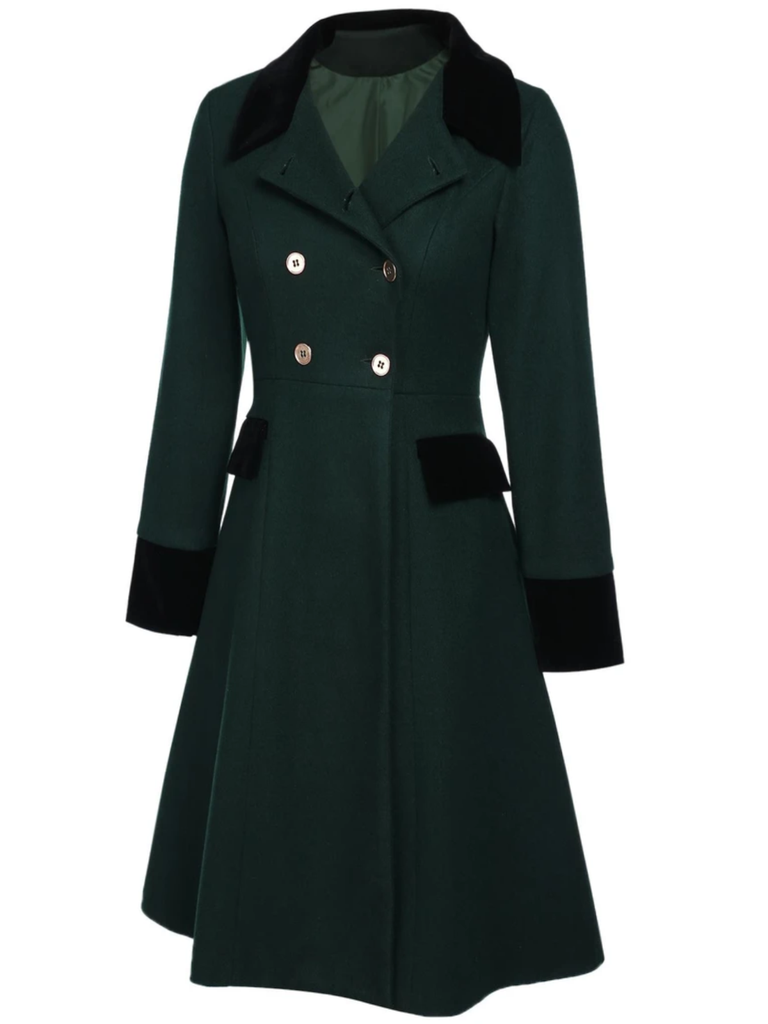 Dark Green 1940s Solid Button Coat — vintage elegance for the modern woman