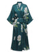 Dark Green 1950s Floral Satin Robe - vintage fashion, retro style