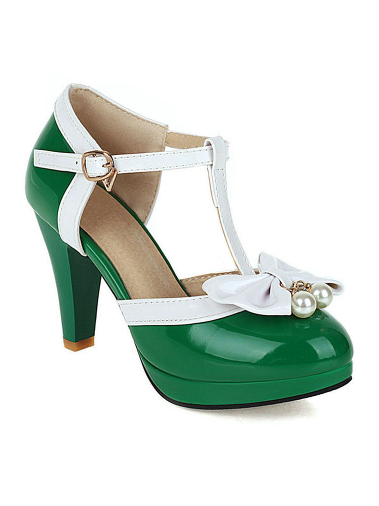 Retro T-Strap Bow High Heel Shoes