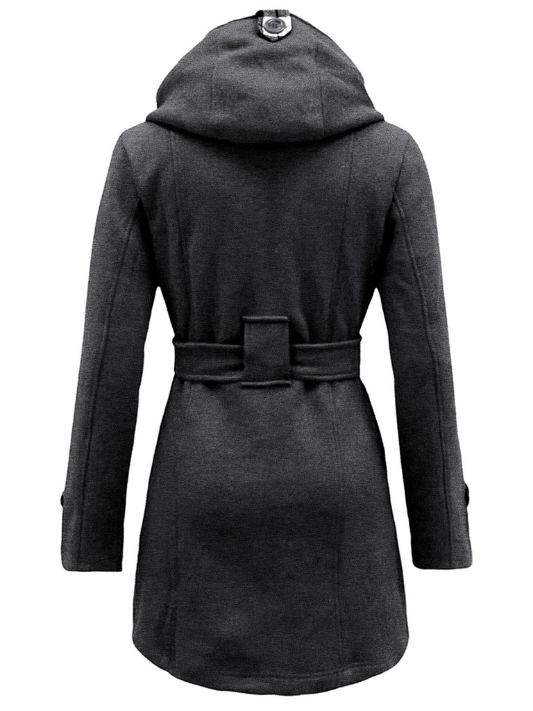 Retro Solid Belt Double-breasted Coat