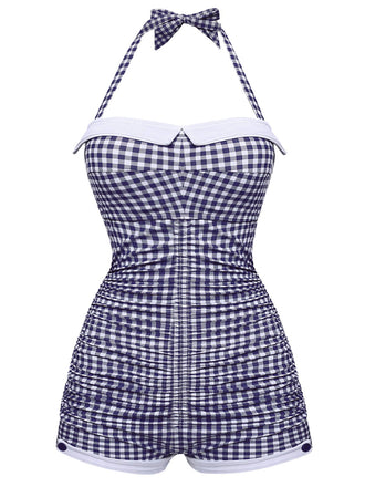Gingham 1950s Halter Bowknot One-piece Swimsuit, classic vintage style summer beach collection - Image 20