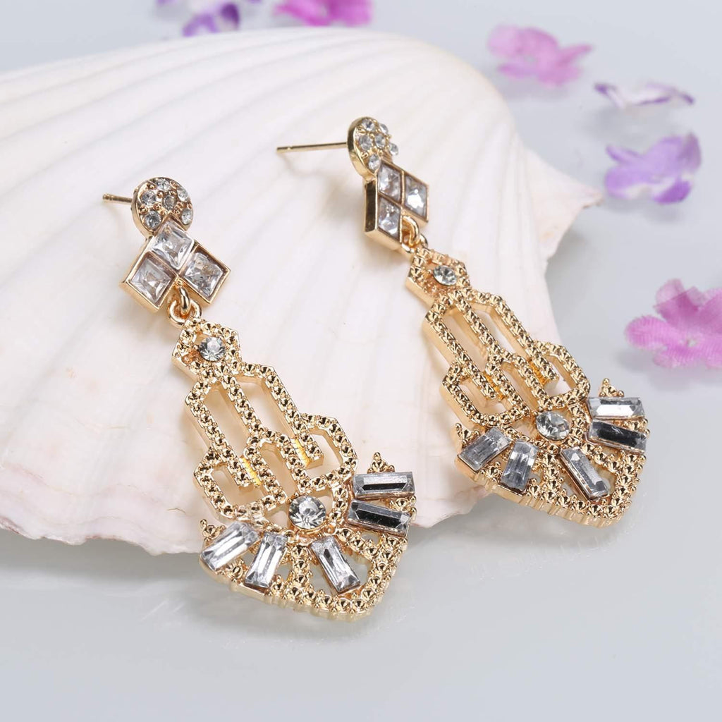 Gold 1920s Hollow Out Dangle Earrings: 1920s detail work for the woman who notices