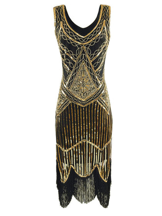 She slips into this Gold 1920s Sequined Flapper Dress and suddenly it's a 1920s daydream