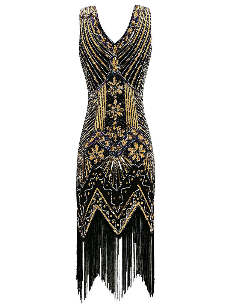 Gold 1920s Sequined Flapper Dress: elegant vintage style
