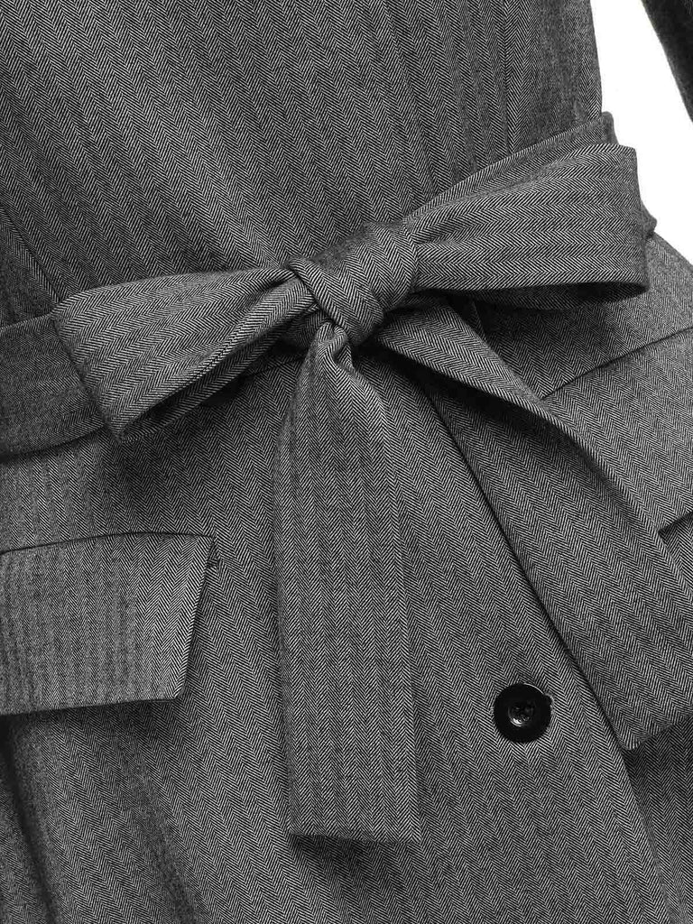 Gray 1930s Faux Fur Lapel Collar Coat - vintage fashion, retro style