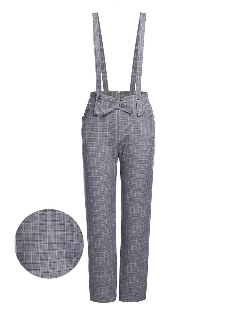 Gray 1950s Plaids Suspender Pants: timeless style reimagined