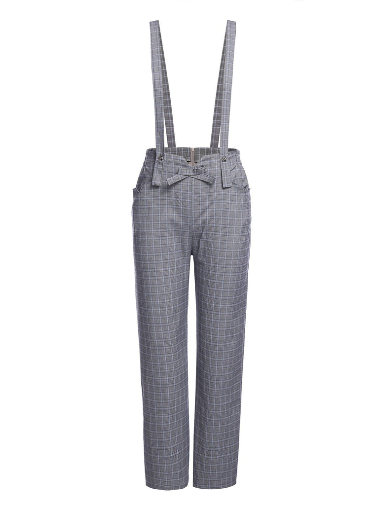 Gray 1950s Plaids Suspender Pants — vintage elegance for the modern woman