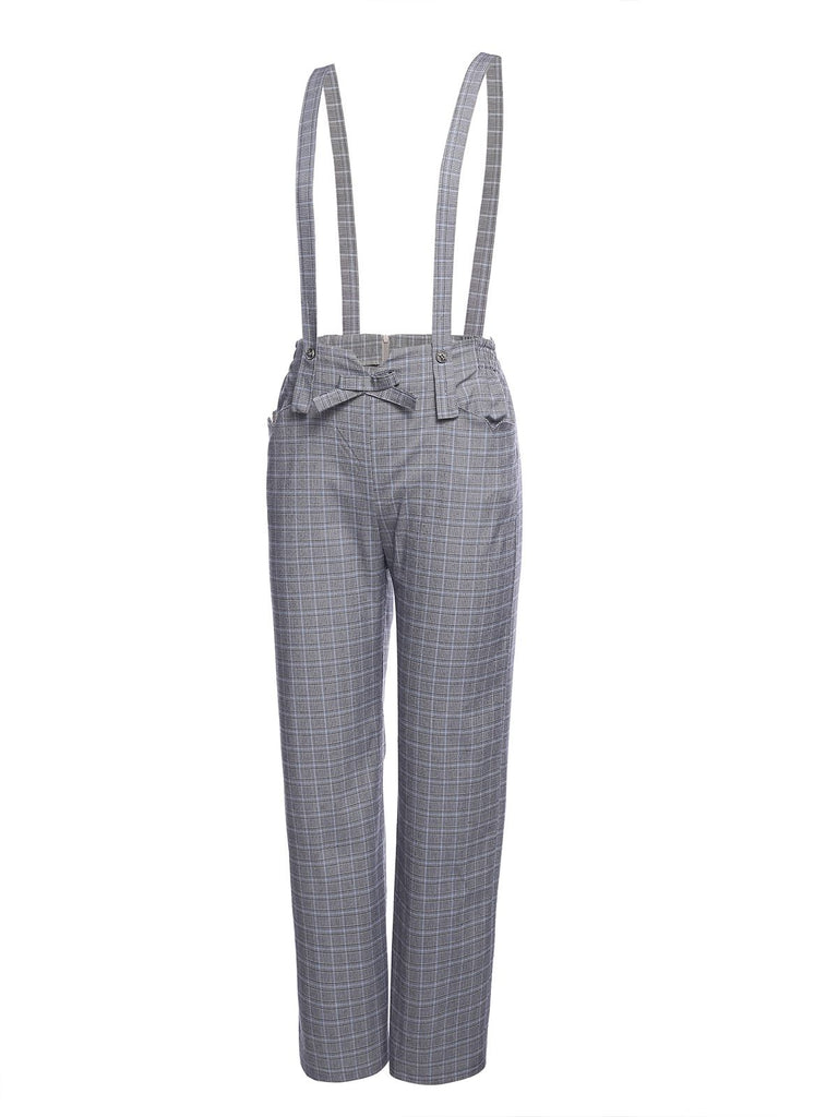 Gray 1950s Plaids Suspender Pants: timeless style reimagined
