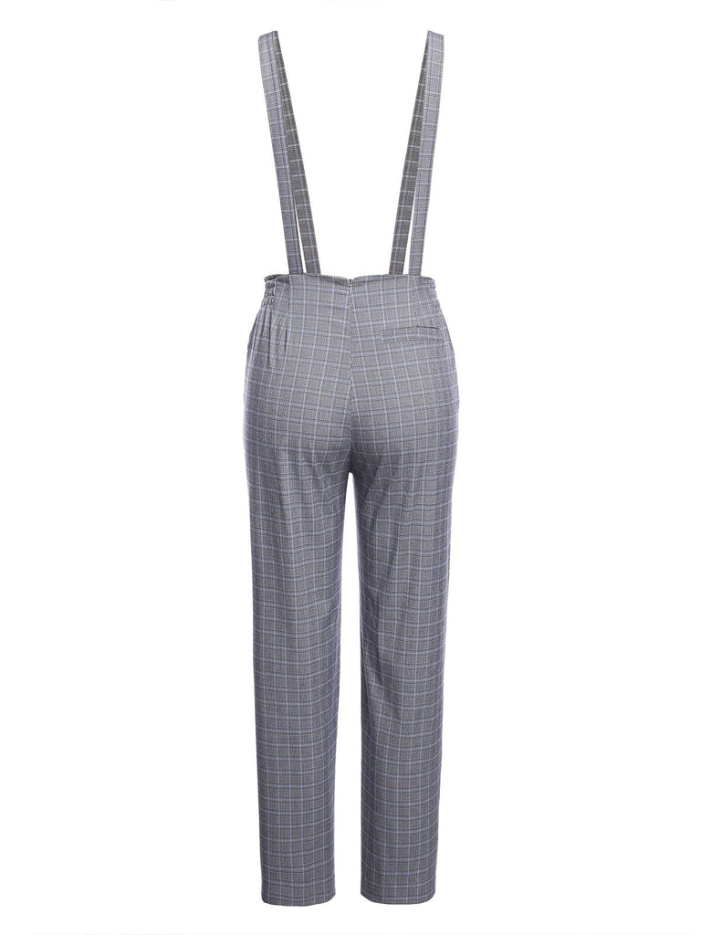 Gray 1950s Plaids Suspender Pants — vintage elegance for the modern woman