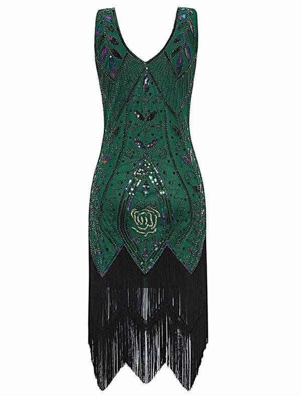 Green 1920s Sequined Fringe Dress: timeless style reimagined