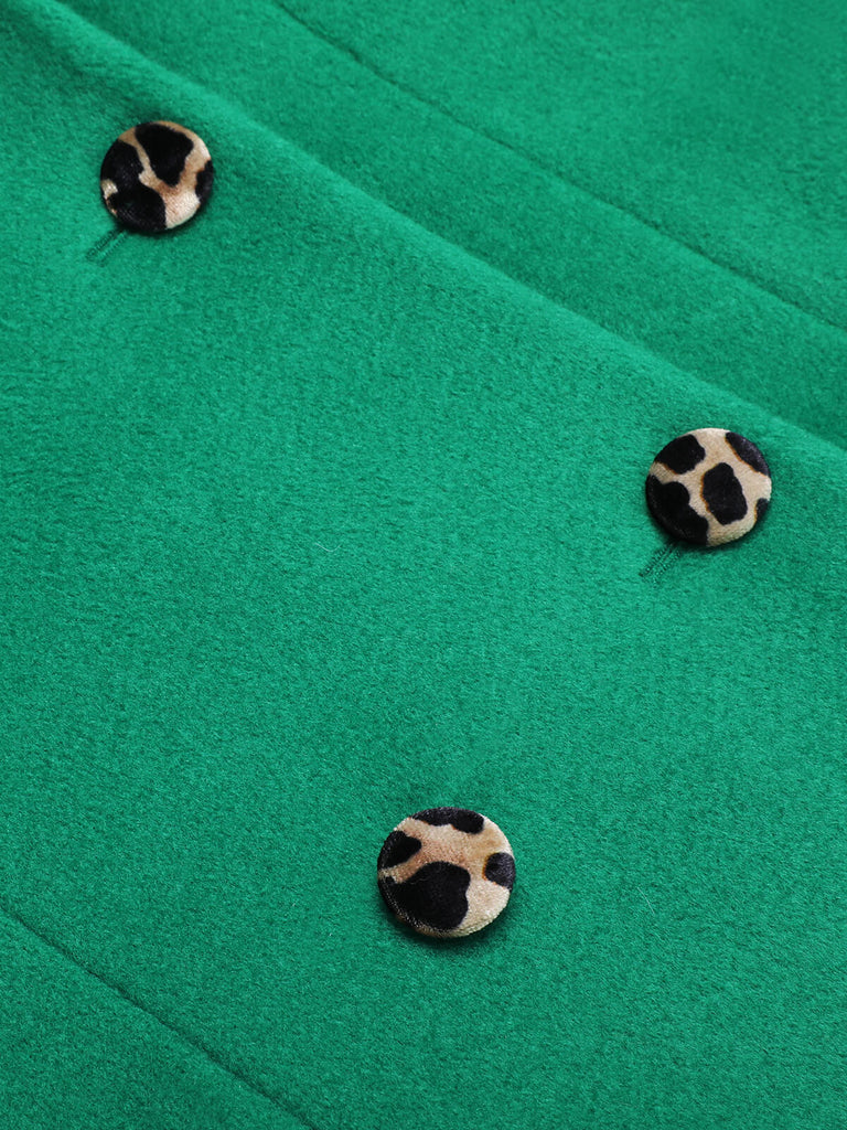 Green 1940s Leopard Patchwork Button Coat, vintage coat, retro outerwear - perfect for women who love vintage and retro fashion
