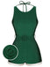 Green 1940s Sleeveless Backless Halter Swimsuit, vintage swimsuit, pin-up swimwear - perfect for women who love vintage and retro fashion