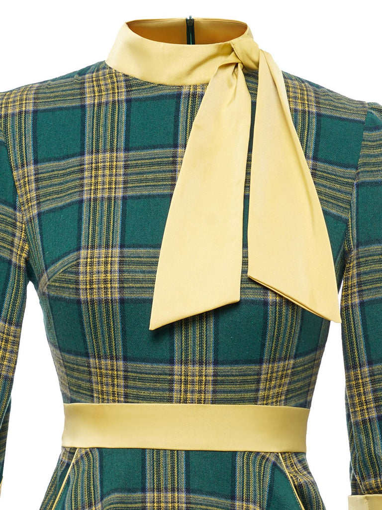 Green 1950s Bowknot Tie Plaid Dress: timeless style reimagined