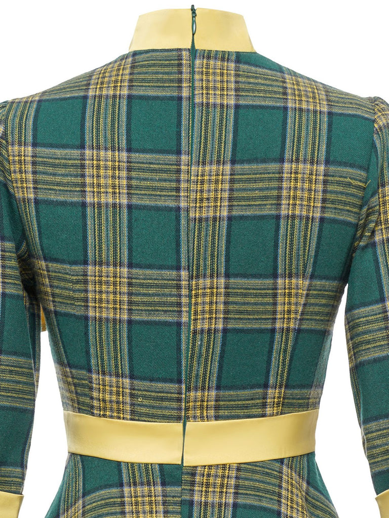 Green 1950s Bowknot Tie Plaid Dress — vintage elegance for the modern woman