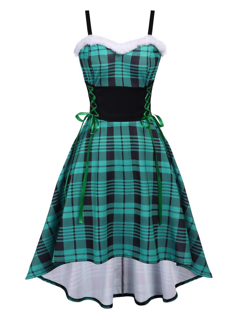 Green 1950s Furry Strap Plaid Swing Dress: timeless style reimagined