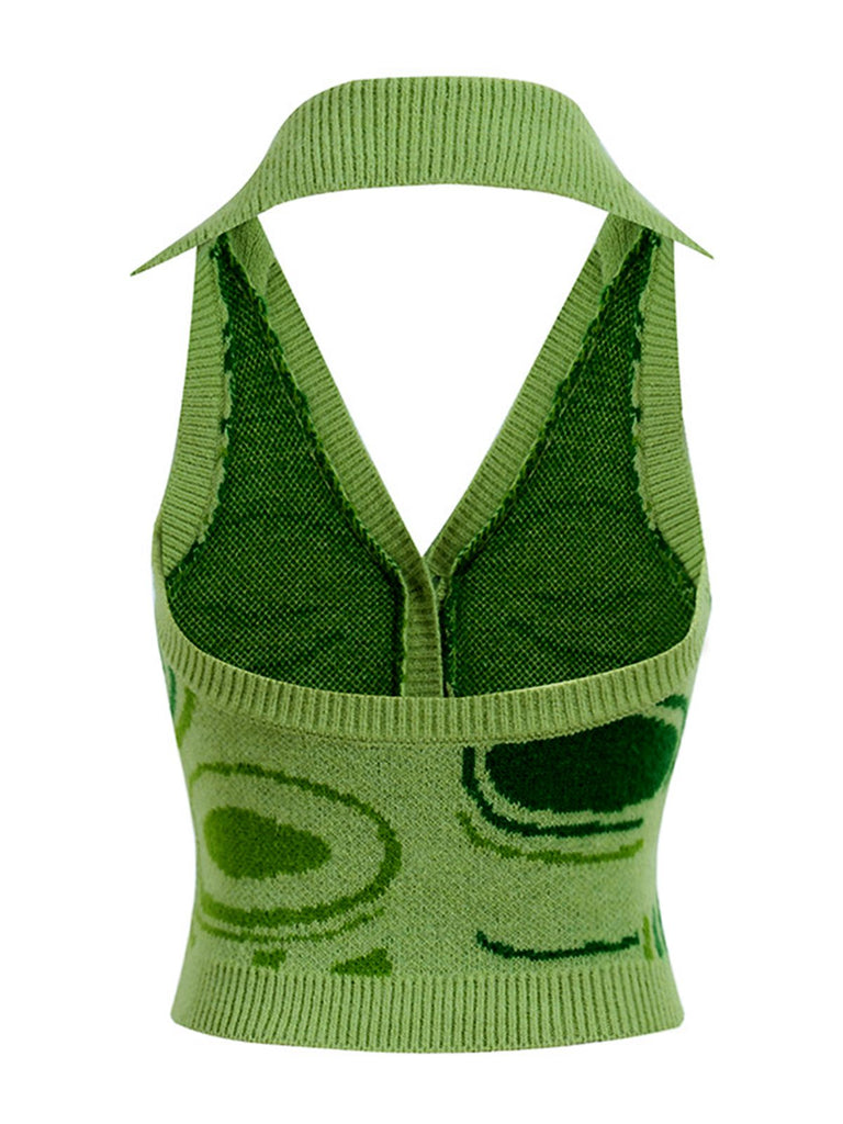 Green 1950s Knitting Halter Button Tops - vintage fashion, retro style