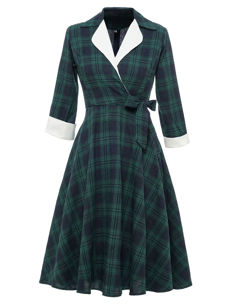 Green 1950s Plaid Shawl Collar Dress: timeless style reimagined