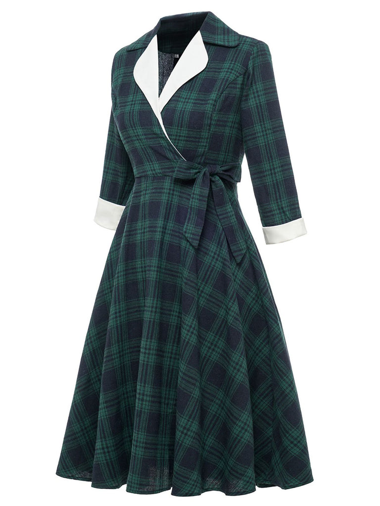 Green 1950s Plaid Shawl Collar Dress — vintage elegance for the modern woman