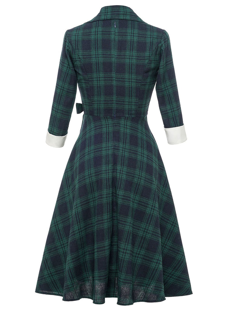 Green 1950s Plaid Shawl Collar Dress: timeless style reimagined