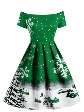 Green 1950s Snowfall Off Shoulder Dress: timeless style reimagined