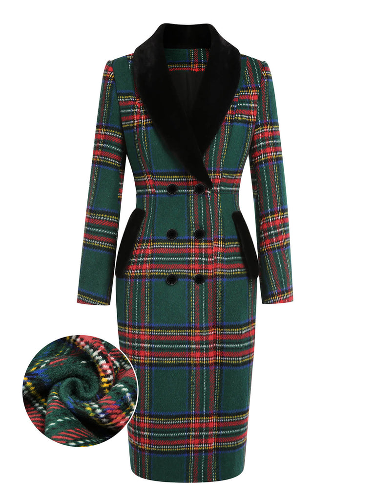 Green 1960s Plaid Fur Collar Pencil Coat - vintage fashion, retro style