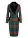Green 1960s Plaid Fur Collar Pencil Coat - vintage fashion, retro style