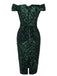 Green 1960s Sequins Off-Shoulder Pencil Dress, vintage dress, retro fashion - perfect for women who love vintage and retro fashion