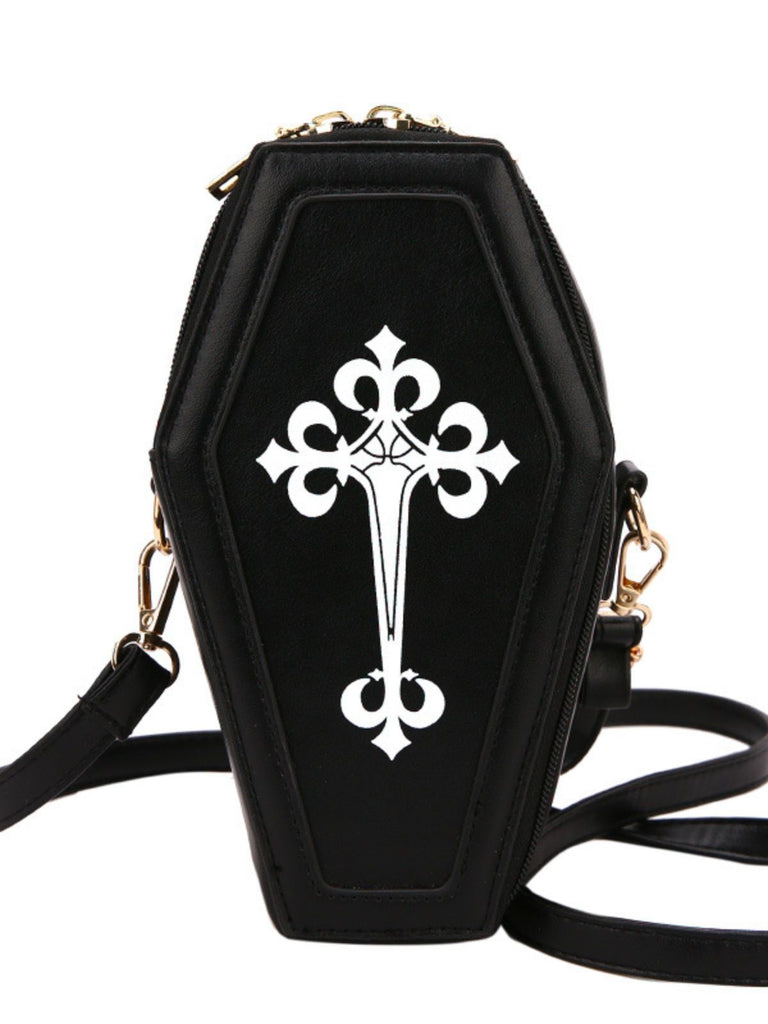 Halloween Latin Cross Coffin Bag - vintage fashion, retro style