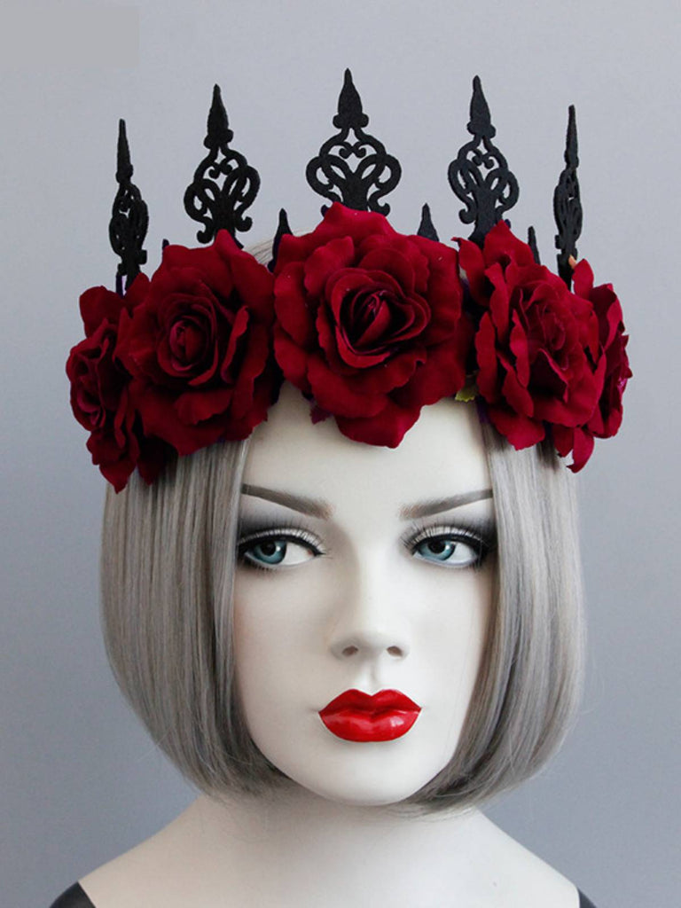 Halloween Red Roses Crown Headband, vintage accessory, 1920s style - perfect for women who love vintage and retro fashion