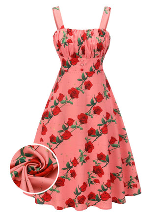 High Waist Suspenders Rose Dress, vintage dress, retro fashion - perfect for women who love vintage and retro fashion