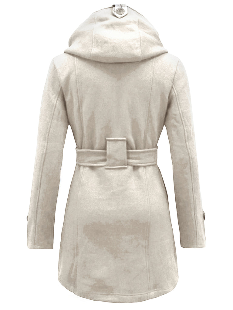 Retro Solid Belt Double-breasted Coat